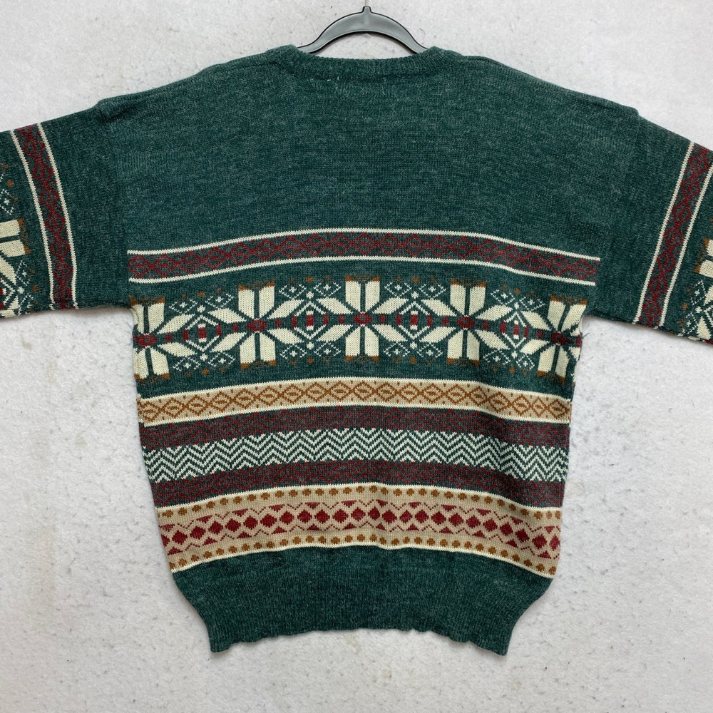 St Johns Bay Sweater Mens Large Green Fair Isle Snowflake Knit Vintage NWT - Picture 8 of 8